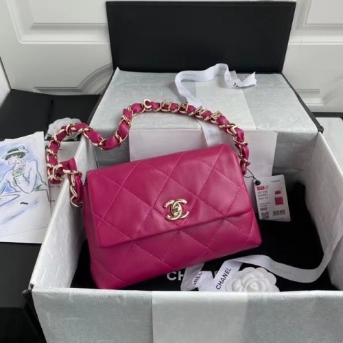 Chanel flap bag Lamsleer goudkleurig metaal AS2299 roze