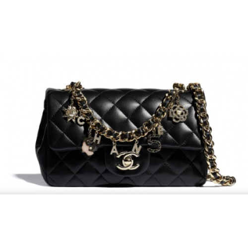 Chanel flap bag Lamsleer Goudkleurig metaal AS2326 Zwart