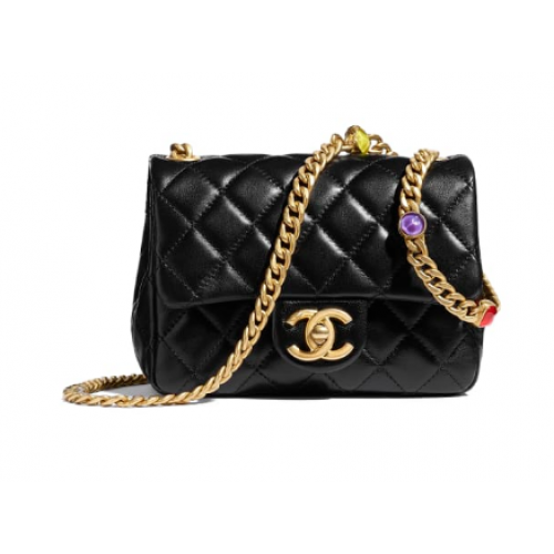 Chanel flap bag Lamsleer Kunsthars Goudkleurig metaal AS2379 Zwart