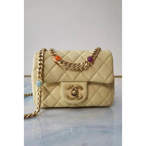 Chanel flap bag Lamsleer Kunsthars Goudkleurig metaal AS2379 Geel