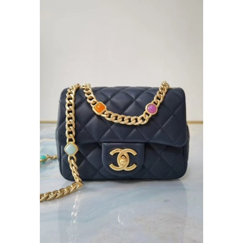 Chanel flap bag Lamsleer Kunsthars Goudkleurig metaal AS2379 donkerblauw