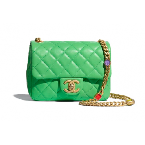 Chanel flap bag Lamsleer Kunsthars Goudkleurig metaal AS2379 groen