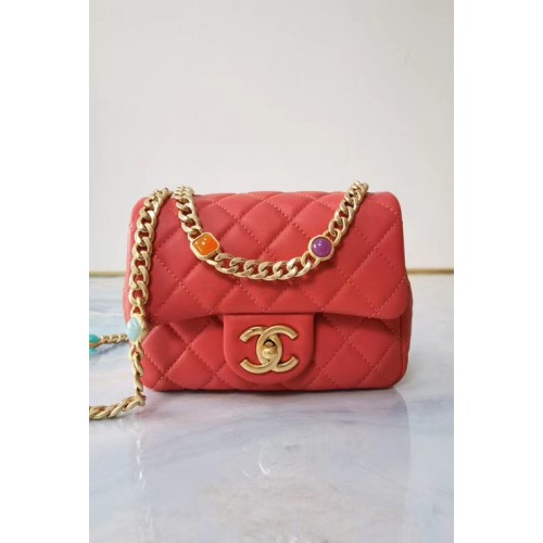 Chanel flap bag Lamsleer Kunsthars Goudkleurig metaal AS2379 rood