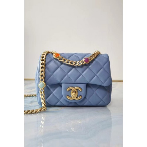 Chanel flap bag Lamsleer Kunsthars Goudkleurig metaal AS2379 hemelsblauw