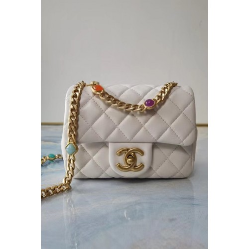 Chanel flap bag Lamsleer Kunsthars Goudkleurig metaal AS2379 wit