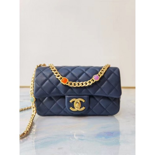 Chanel flap bag Lamsleer Kunsthars Goudkleurig metaal AS2380 Navy