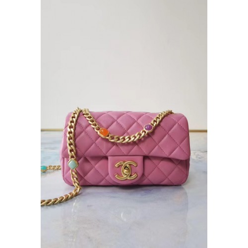 Chanel flap bag Lamsleer Kunsthars Goudkleurig metaal AS2380 Roze