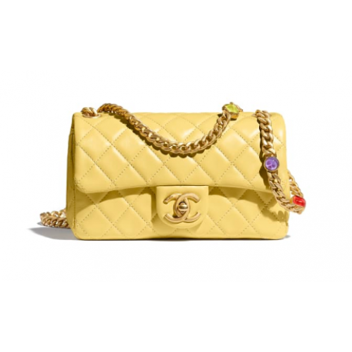 Chanel flap bag Lamsleer Kunsthars Goudkleurig metaal AS2380 Geel