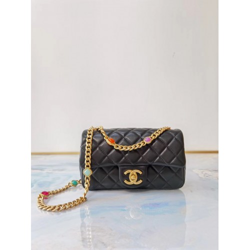 Chanel flap bag Lamsleer Kunsthars Goudkleurig metaal AS2380 zwart