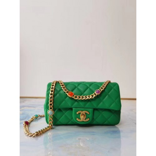 Chanel flap bag Lamsleer Kunsthars Goudkleurig metaal AS2380 groen