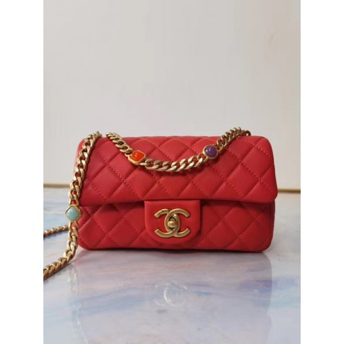 Chanel flap bag Lamsleer Kunsthars Goudkleurig metaal AS2380 rood