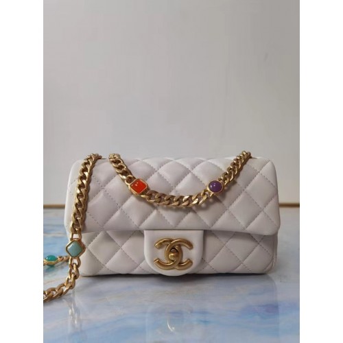 Chanel flap bag Lamsleer Kunsthars Goudkleurig metaal AS2380 wit
