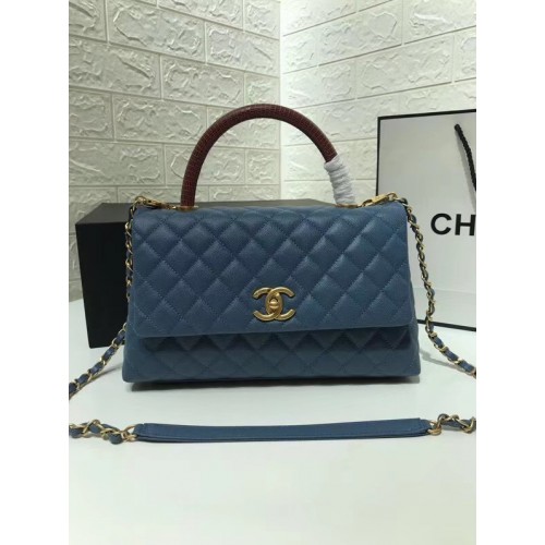 Chanel flap bag met bordeaux hengsel A92991 blauw