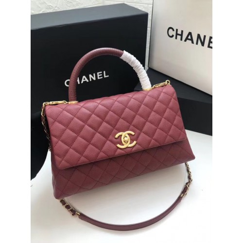 Chanel flap bag met bordeaux hengsel A92991 bordeaux