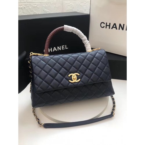 Chanel flap bag met bordeaux hengsel A92991 donkerblauw