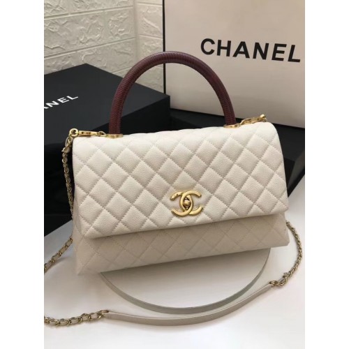 Chanel kleptas met rood hengsel A92991 wit