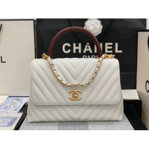 Chanel flap bag met rood bovenhengsel V92991 wit