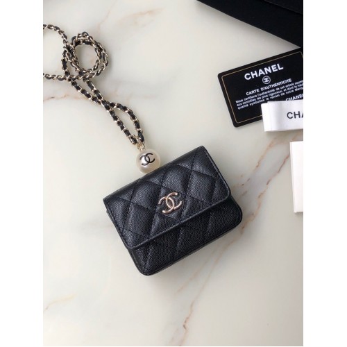 Chanel portemonnee met klep en ketting AP2119 zwart