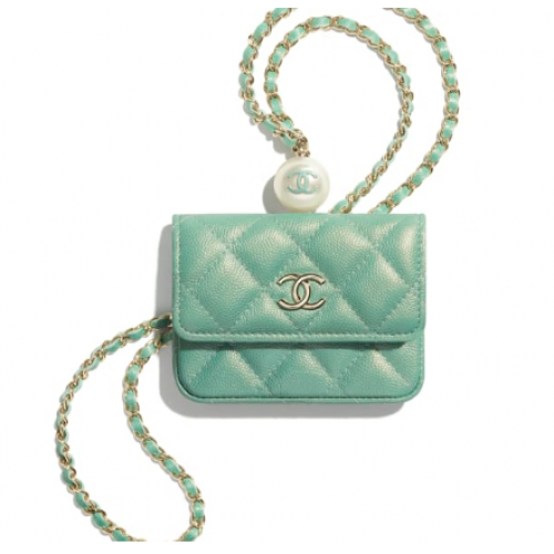 Chanel portemonnee met klep en ketting AP2119 groen
