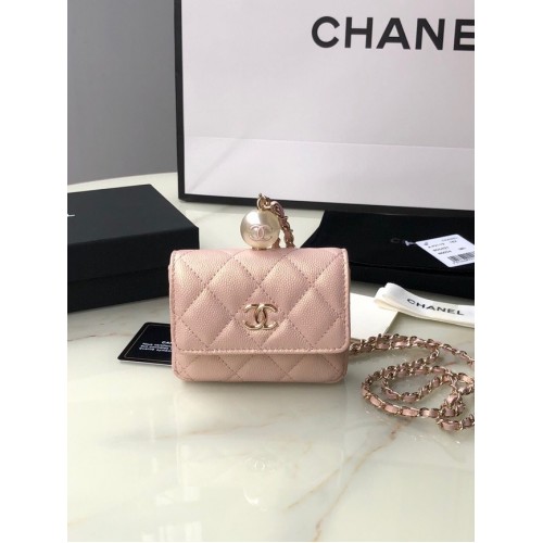 Chanel portemonnee met klep en ketting AP2119 roze
