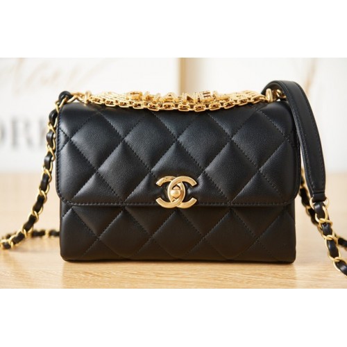Chanel schoudertas van lamsleer AS3240 zwart