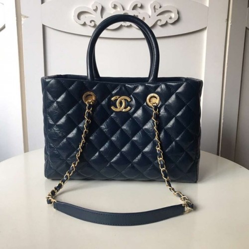Chanel grote boodschappentas Aged Calfskin Goudkleurig Metaal A57974 Blauw