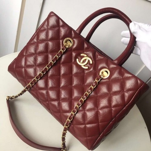 Chanel grote boodschappentas Aged Calfskin Goudkleurig Metaal A57974 Burgundy