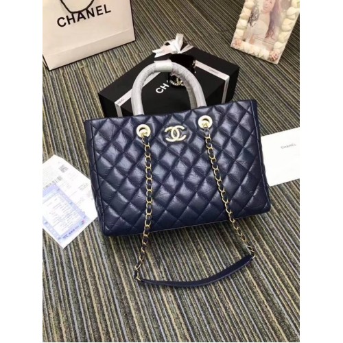 Chanel grote boodschappentas Aged Calfskin Goudkleurig Metaal A57974 blauw