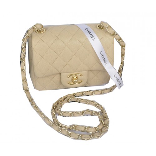 Chanel mini Classic Flap Bag Abrikoos Cannage Patroon 1115 Goud