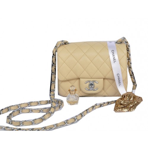 Chanel mini Classic Flap Bag Abrikoos Cannage Patroon 1115 Zilver