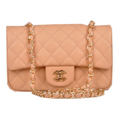 Chanel mini Classic Flap Bag Abrikoos Cannage Patroon 1117 Goud