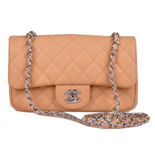 Chanel mini Classic Flap Bag Abrikoos Cannage Patroon 1117 Zilver