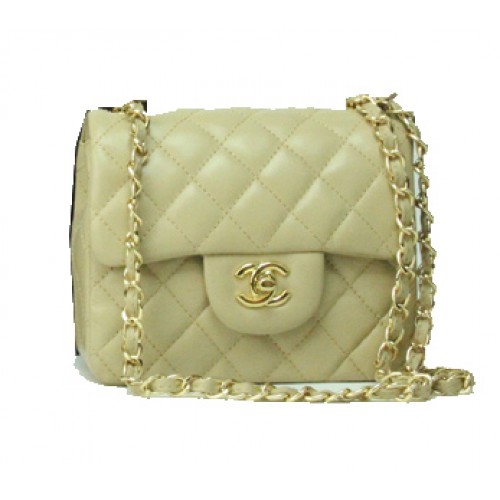 Chanel mini Classic Flap Bag Abrikozenleer 1115 gouden ketting