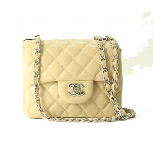 Chanel mini Classic Flap Bag Abrikozenleer 1115 zilveren ketting