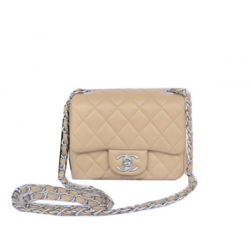 Chanel mini Classic Flap Bag Abrikoos Origineel Sheekskin CHA1115 Zilver
