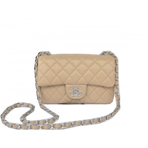 Chanel mini Classic Flap Bag Abrikoos Origineel Sheekskin CHA1116 Zilver