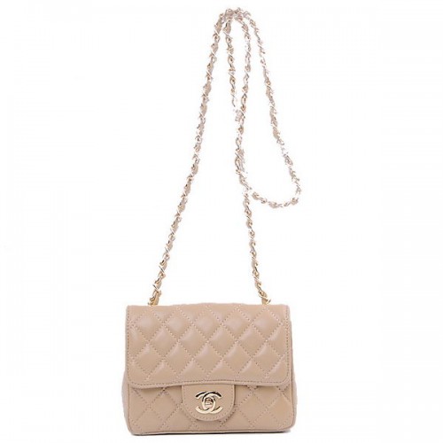 Chanel mini Classic Flap Bag Abrikoos Sheekskin 1115 Goud