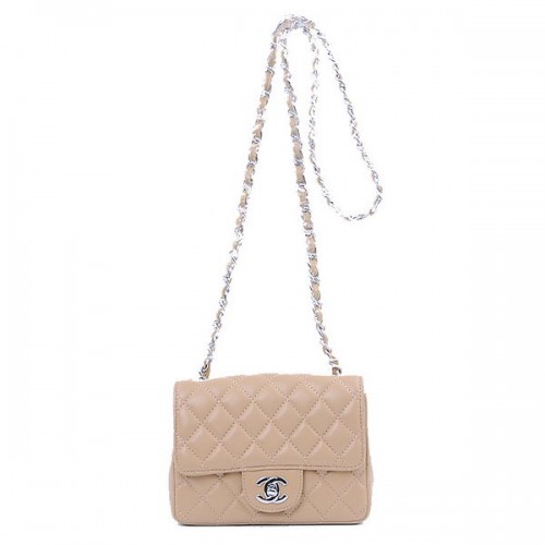 Chanel mini Classic Flap Bag Abrikoos Sheekskin 1115 Zilver