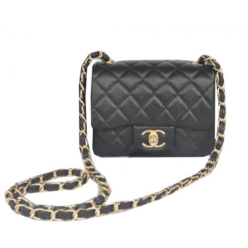 Chanel mini Classic Flap Bag Zwart Cannage Patroon 1115 Goud