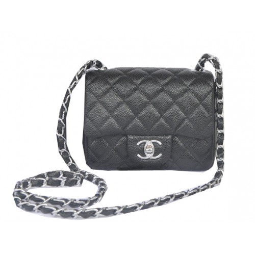 Chanel mini Classic Flap Bag Zwart Cannage Patroon 1115 Zilver