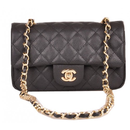 Chanel mini Classic Flap Bag Zwart Cannage Patroon 1117 Goud