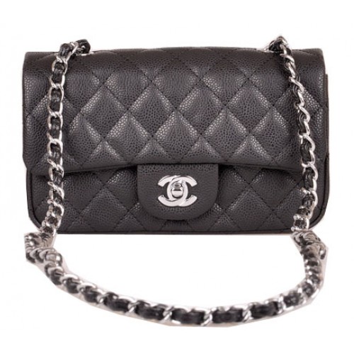 Chanel mini Classic Flap Bag Zwart Cannage Patroon 1117 Zilver