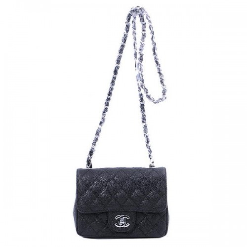 Chanel mini Classic Flap Bag Zwart Cannage Patronen 1115 Zilver
