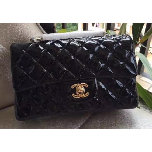 Chanel mini Classic Flap Bag Zwart Origineel Patent A1116 Goud