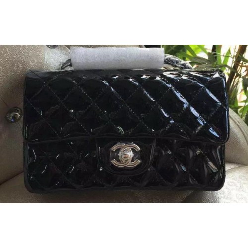 Chanel mini Classic Flap Bag Zwart Origineel Patent A1116 Zilver