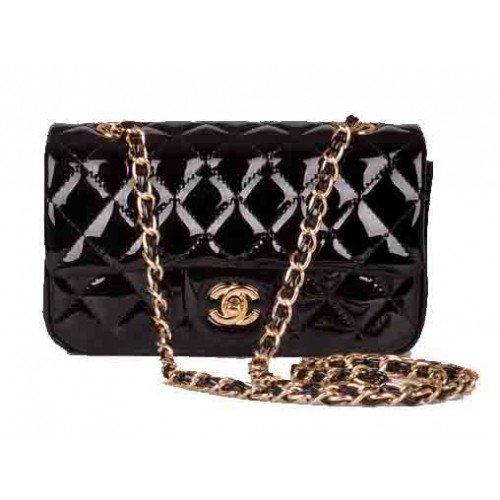 Chanel mini Classic Flap Bag Zwart Lakleer 1117 Goud