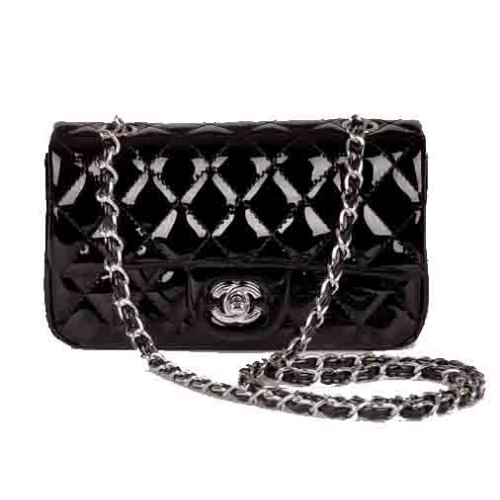 Chanel mini Classic Flap Bag Zwart Lakleer 1117 Zilver