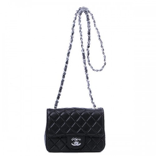 Chanel mini Classic Flap Bag Zwart Sheekskin 1115 Zilver