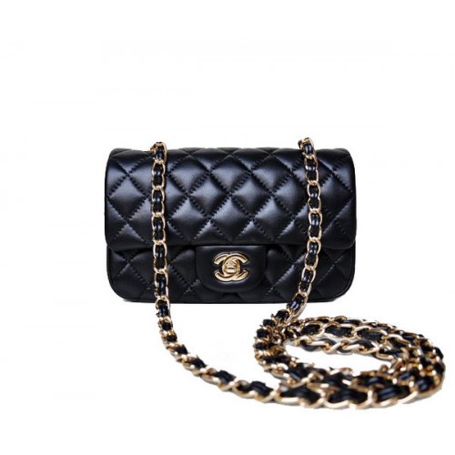 Chanel mini Classic Flap Bag Zwart Sheekskin 1117 Goud