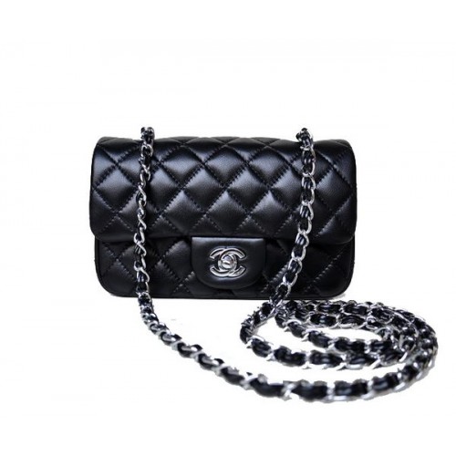 Chanel mini Classic Flap Bag Zwart Sheekskin 1117 Zilver